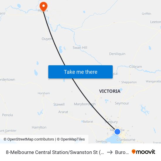 8-Melbourne Central Station/Swanston St (Melbourne City) to Buronga map