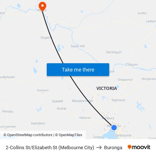 2-Collins St/Elizabeth St (Melbourne City) to Buronga map