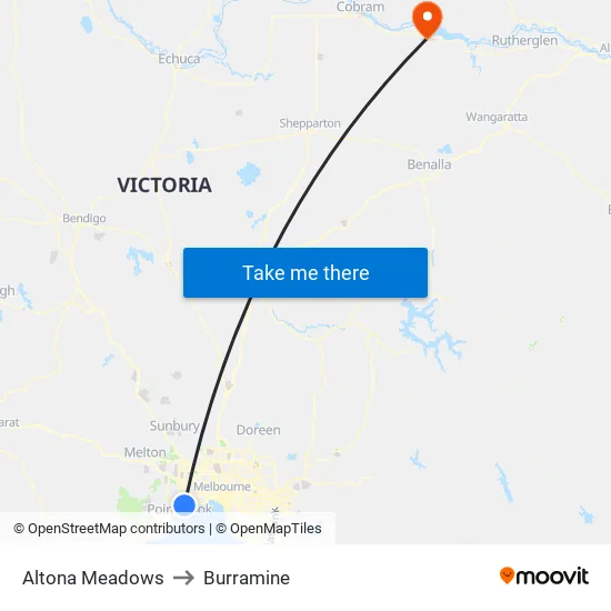 Altona Meadows to Burramine map