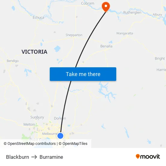 Blackburn to Burramine map