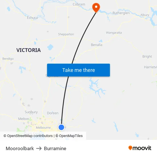 Mooroolbark to Burramine map