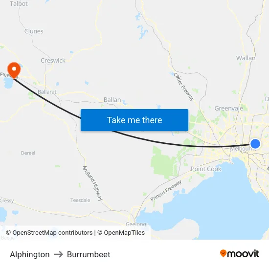 Alphington to Burrumbeet map