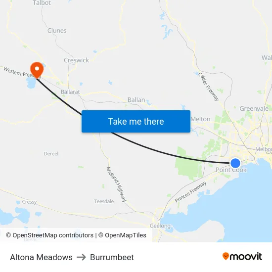 Altona Meadows to Burrumbeet map