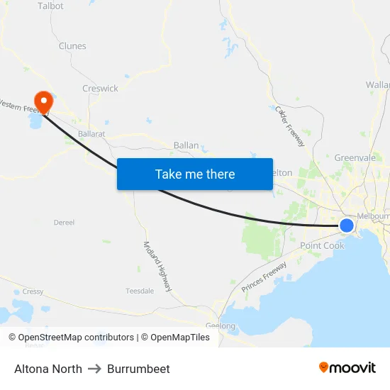 Altona North to Burrumbeet map
