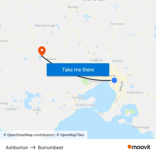 Ashburton to Burrumbeet map