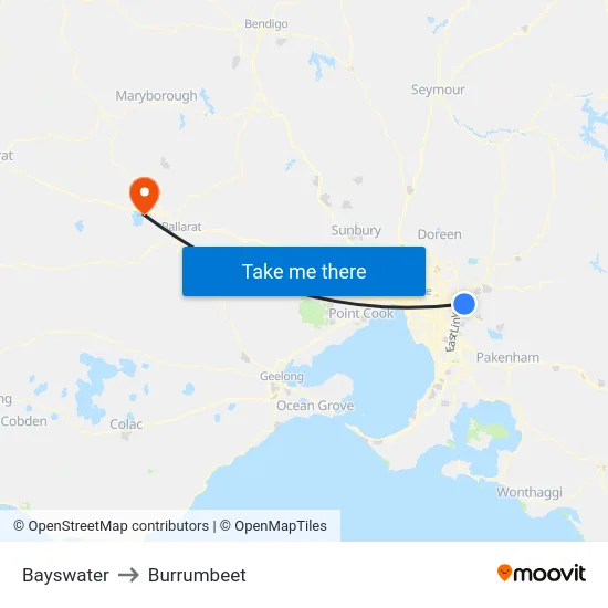 Bayswater to Burrumbeet map