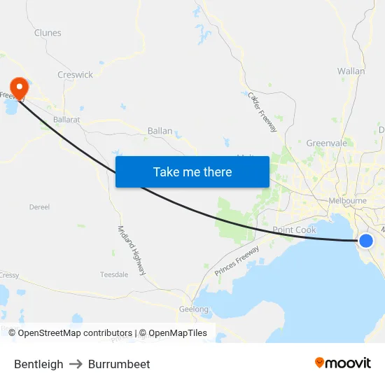 Bentleigh to Burrumbeet map