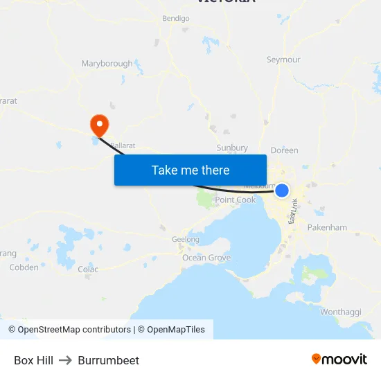 Box Hill to Burrumbeet map