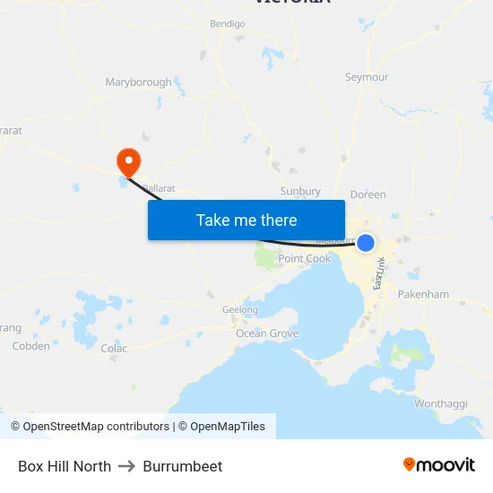 Box Hill North to Burrumbeet map
