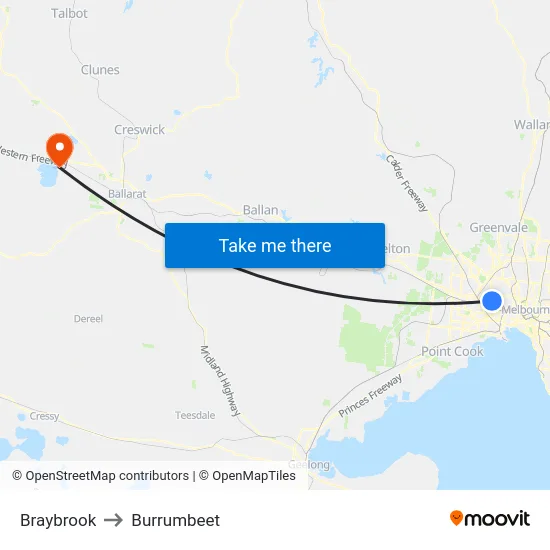 Braybrook to Burrumbeet map
