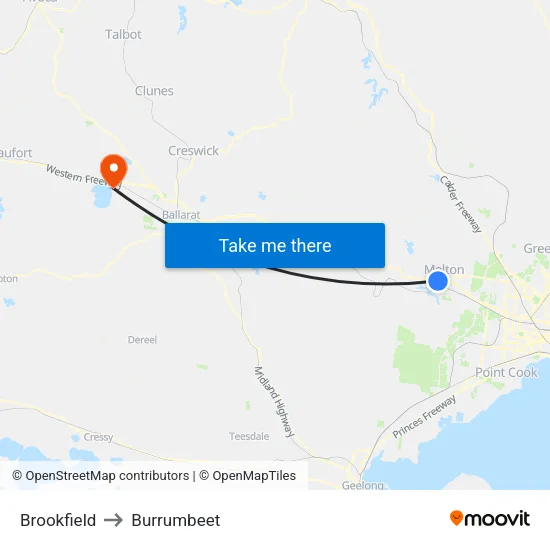 Brookfield to Burrumbeet map