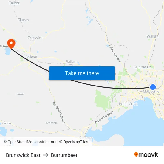 Brunswick East to Burrumbeet map