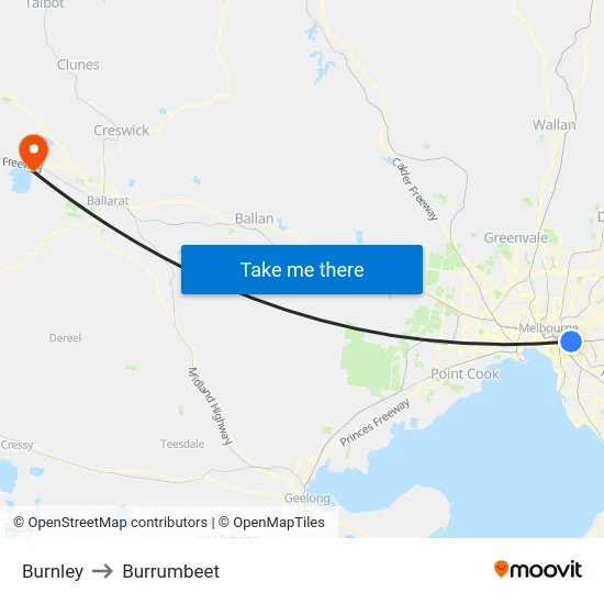 Burnley to Burrumbeet map