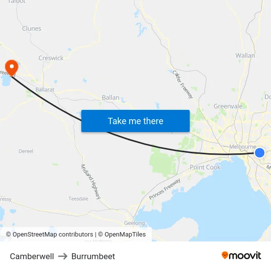 Camberwell to Burrumbeet map