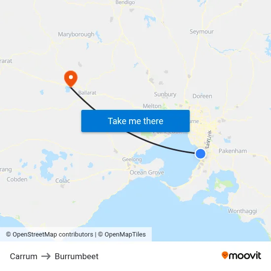 Carrum to Burrumbeet map