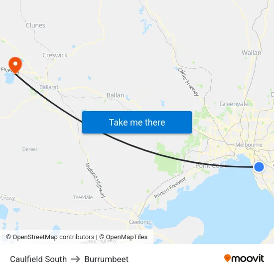 Caulfield South to Burrumbeet map