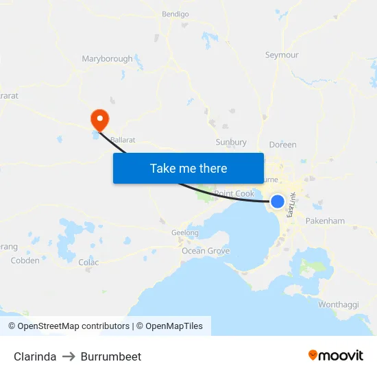 Clarinda to Burrumbeet map