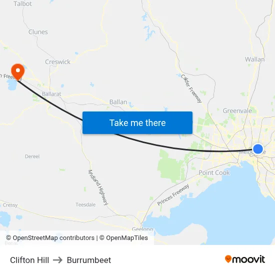Clifton Hill to Burrumbeet map