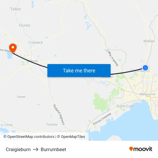 Craigieburn to Burrumbeet map