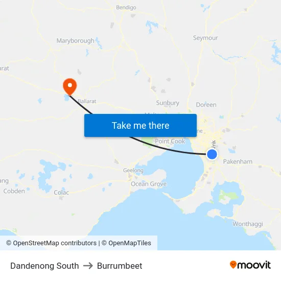Dandenong South to Burrumbeet map