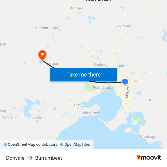 Donvale to Burrumbeet map