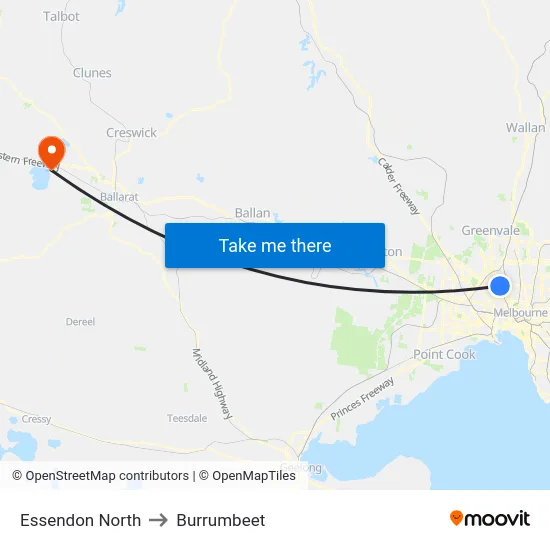 Essendon North to Burrumbeet map
