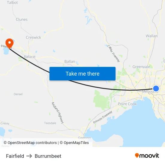 Fairfield to Burrumbeet map