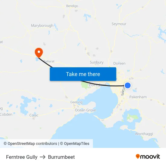 Ferntree Gully to Burrumbeet map