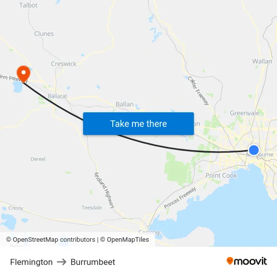 Flemington to Burrumbeet map