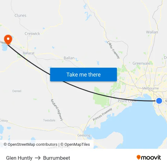 Glen Huntly to Burrumbeet map