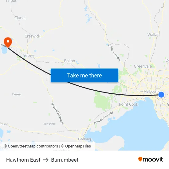 Hawthorn East to Burrumbeet map