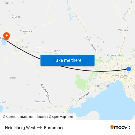 Heidelberg West to Burrumbeet map