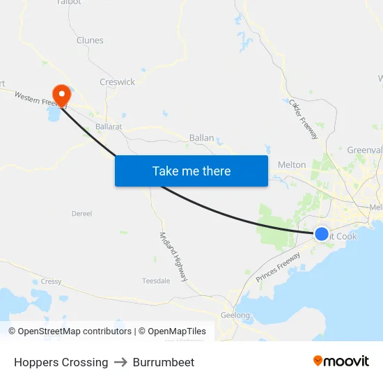 Hoppers Crossing to Burrumbeet map
