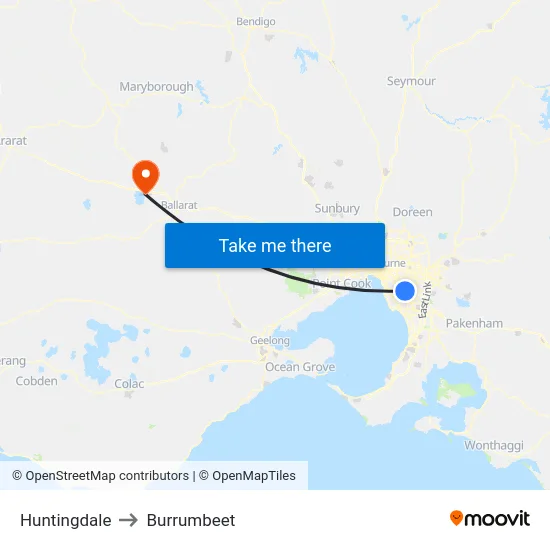 Huntingdale to Burrumbeet map