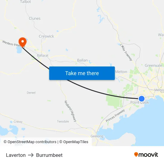 Laverton to Burrumbeet map