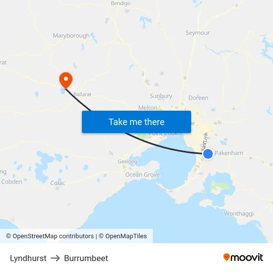 Lyndhurst to Burrumbeet map
