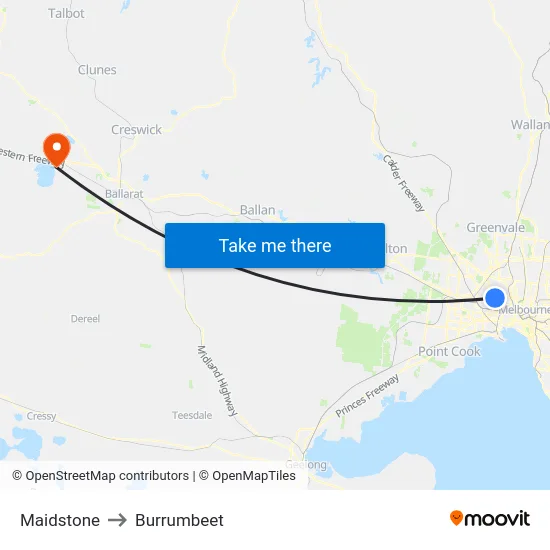 Maidstone to Burrumbeet map