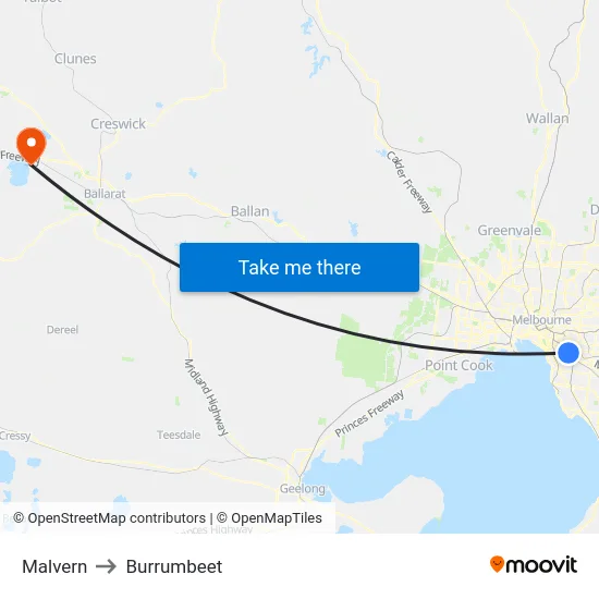 Malvern to Burrumbeet map