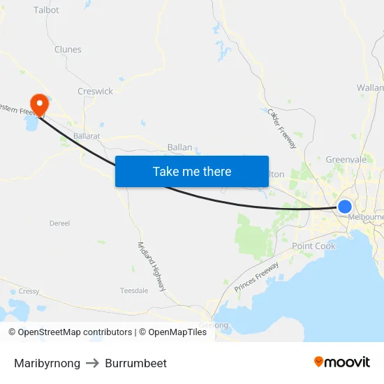 Maribyrnong to Burrumbeet map