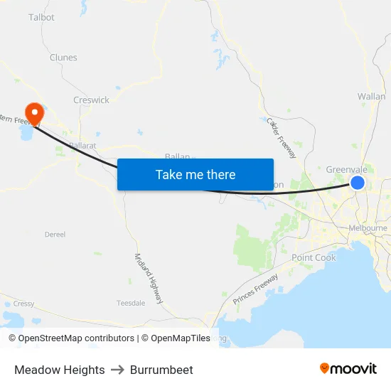 Meadow Heights to Burrumbeet map