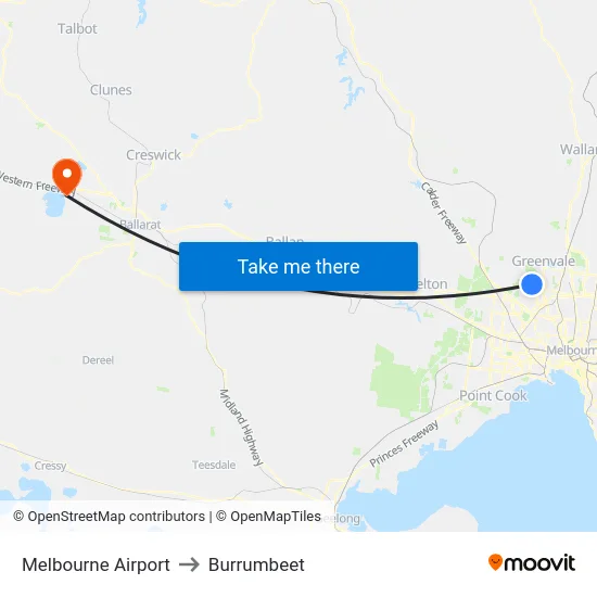 Melbourne Airport to Burrumbeet map