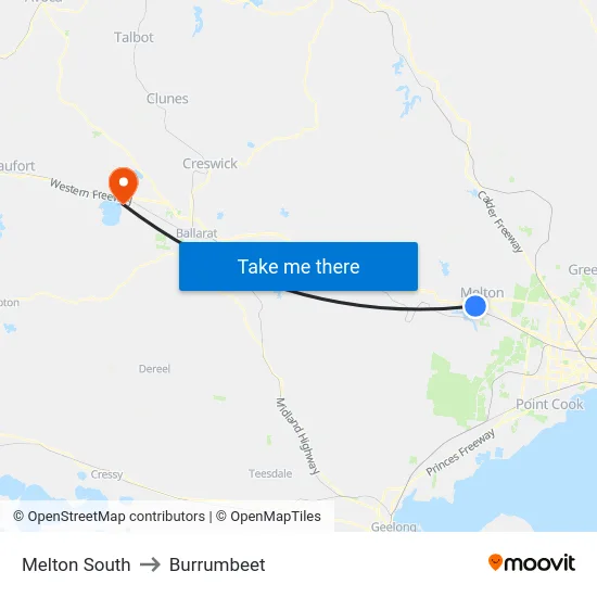 Melton South to Burrumbeet map