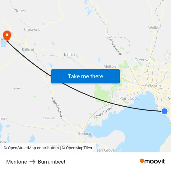 Mentone to Burrumbeet map
