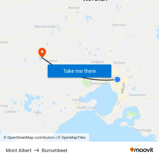 Mont Albert to Burrumbeet map