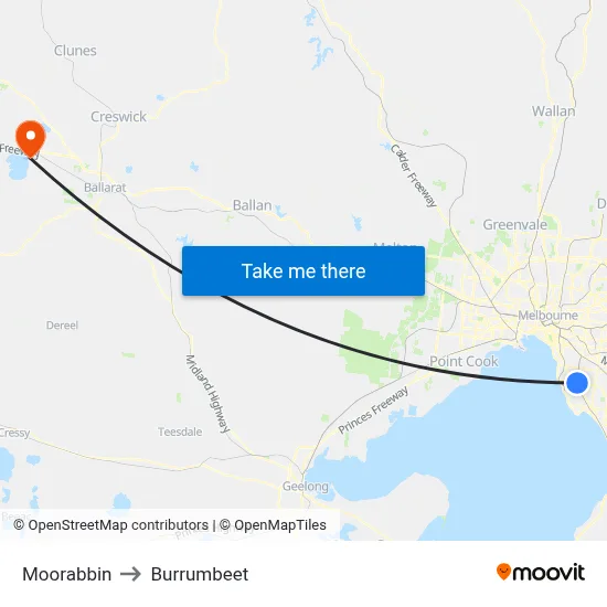 Moorabbin to Burrumbeet map