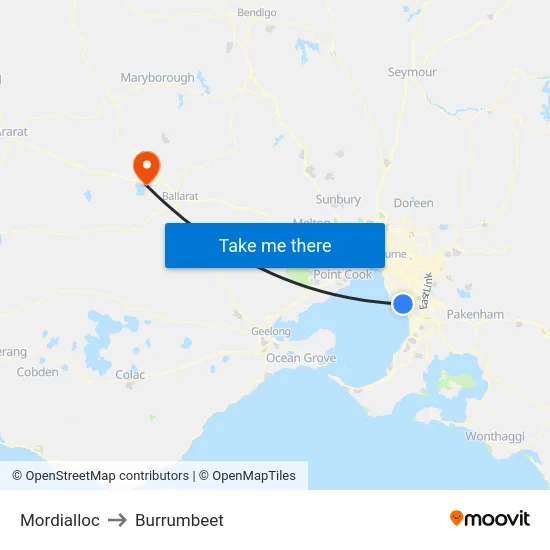 Mordialloc to Burrumbeet map