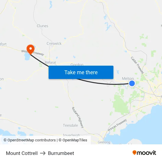 Mount Cottrell to Burrumbeet map