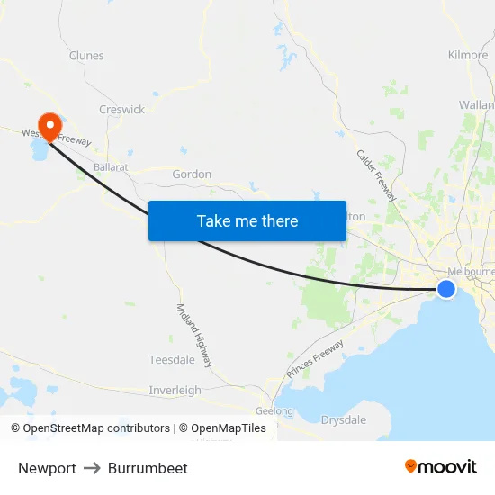 Newport to Burrumbeet map