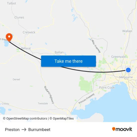 Preston to Burrumbeet map