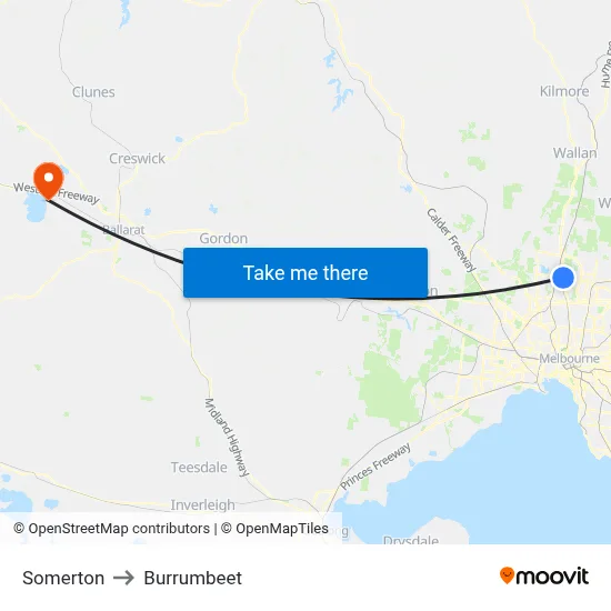 Somerton to Burrumbeet map